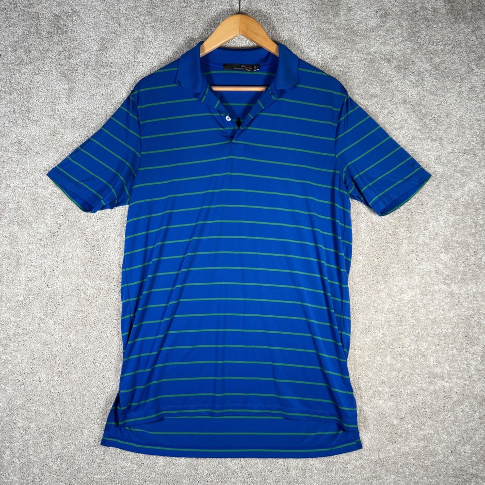 RLX Ralph Lauren Men's Small Blue Green Stripe Golf Polo Performance‎ Shirt